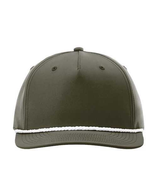 Richardson 258 five-panel performance rope cap in dark olive green with white braid
